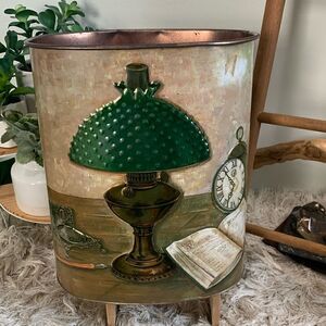 Vintage Mid Century J L Clark Metal
Trash Can Wastebasket Lamp Book Clock Pen